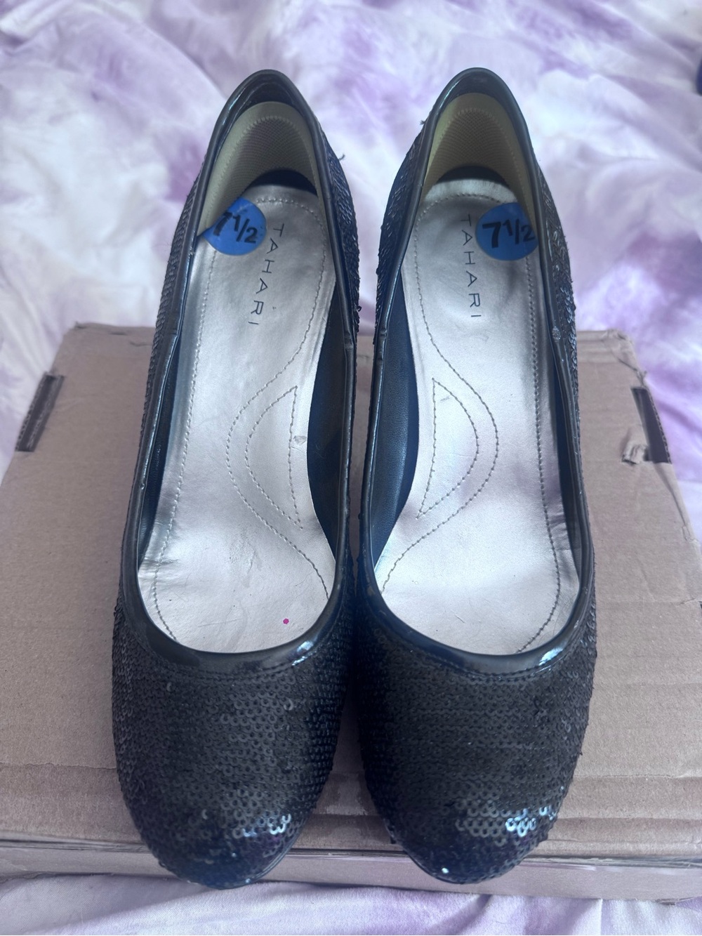 Tahari Black Sequin Round-Toe Pumps